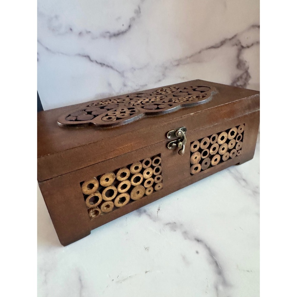 Vintage Decorative Wood Box Rustic Boho Storage Box with Lid